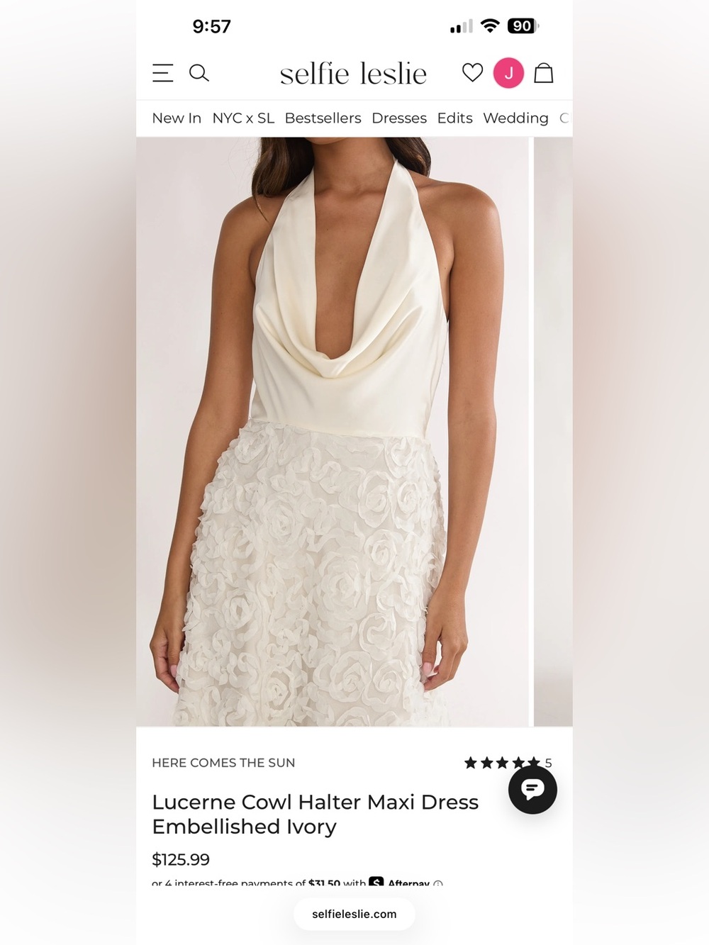 Selfie Leslie Ivory Cowl Neck Floral Appliqué Maxi Dress